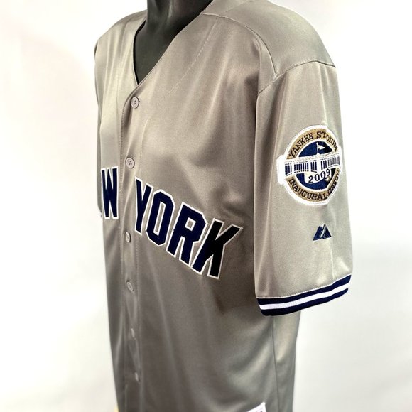New York YANKEES #2 JETER Grey Jersey 2009 World Series Patch XL 2X 3X - Picture 1 of 4